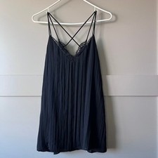 Zara trf Collection Black Lace Cami Blouse Large Black Spaghetti Straps Button