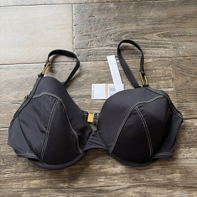 Bleu Rod Beattie Underwire Bikini Top Size 12 Black Gold Accents Adjustable $150