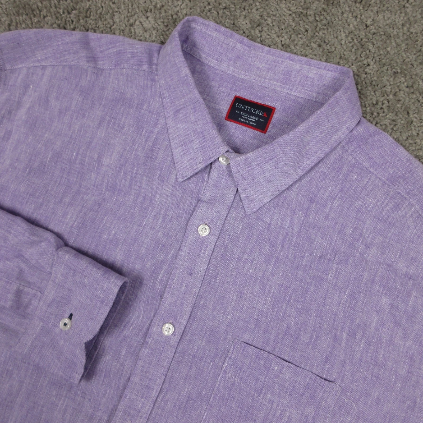 Untuckit Shirt Mens 3XL Purple Solid 100% Linen Lightweight Casual Button Up EUC