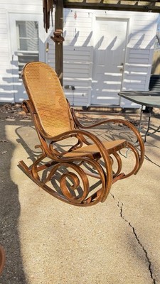 Vintage THONET Mid Centry Modern Bentwood Rocker Caned Rocking Chair