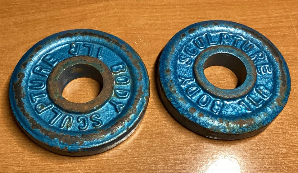 De colección. Barra de hierro fundido azul escultura corporal 1 lb X 2 pesos estándar de 1" Foto 2 de 3