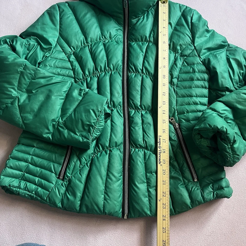 Chaqueta Abrigo Guess Acolchada Pluma Puffer Mujer Talla L Verde Kelly Cuello Alto Foto 3 de 4
