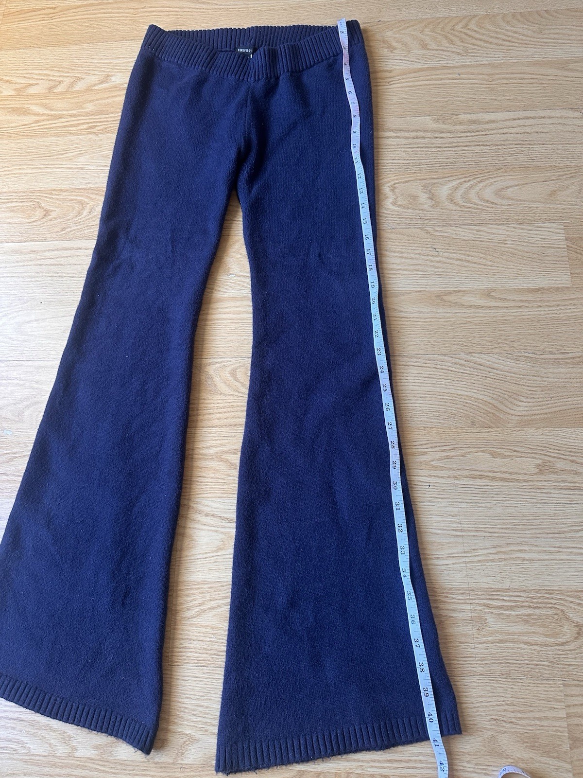 Forever 21 Women's Navy Blue Knit Flared Lounge Pants Elastic Waist