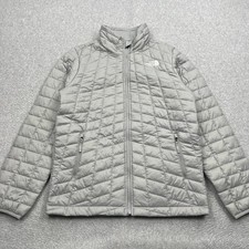 North Face ThermoBall Eco Hooded Puffer Jacket Kids Large 14/16 Gray Full Zip