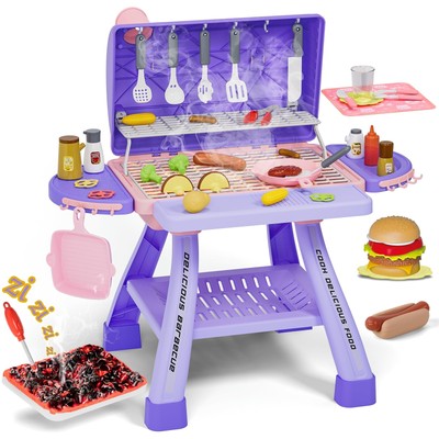 New Upgraded Kids BBQ Grill Playset with Smoke, Sound&Light, Toy Grill for Gi...