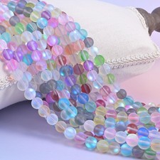 Mystic Aura Matte Rainbow Round Glass Beads: Iridescent Jewelry Making...