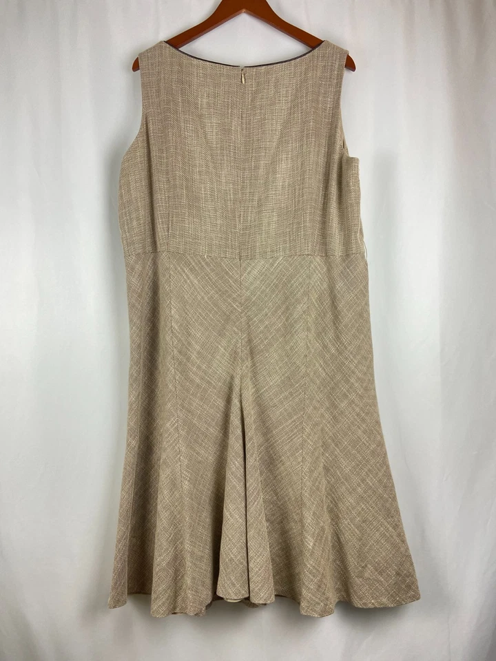 Tahari Arthur S. Levine Sz 18W Dress Beige Fit & Flare Textured Workwear Office - Image 2 of 4