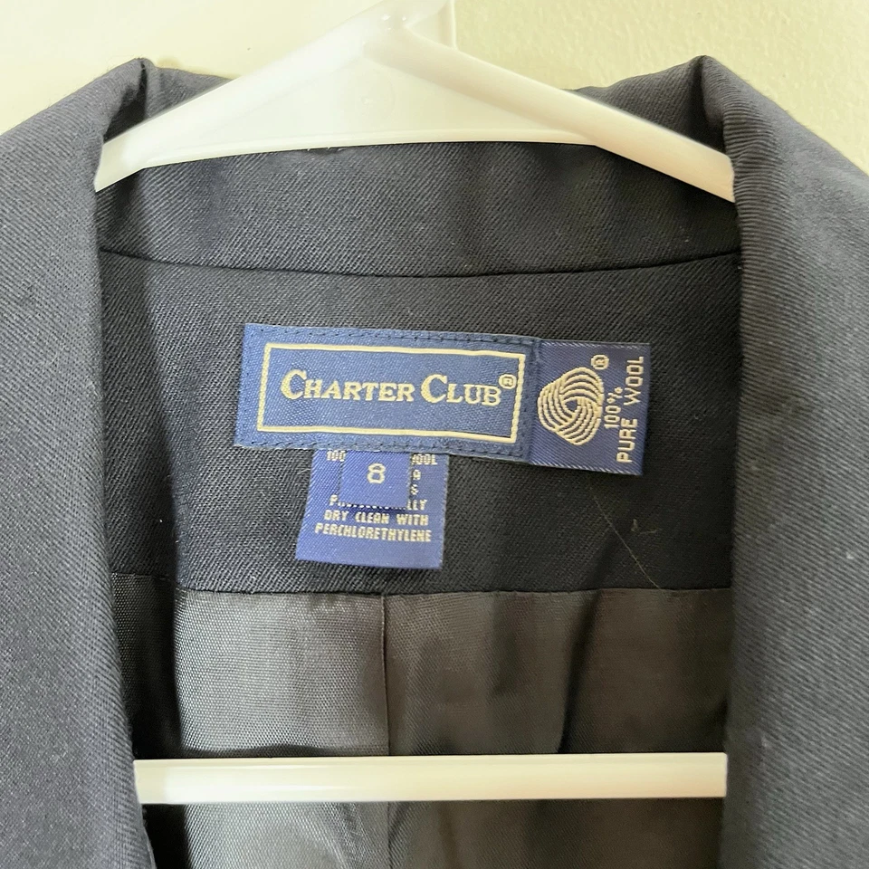 Blazer Charter Club feminino vintage lã peito duplo azul marinho tamanho 8 escola retrô EUA - Imagem 4 de 4