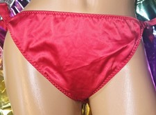 Victorias secret XL String Bikini    Red Satin Gold Logo Sheer Bow Panty Smooth