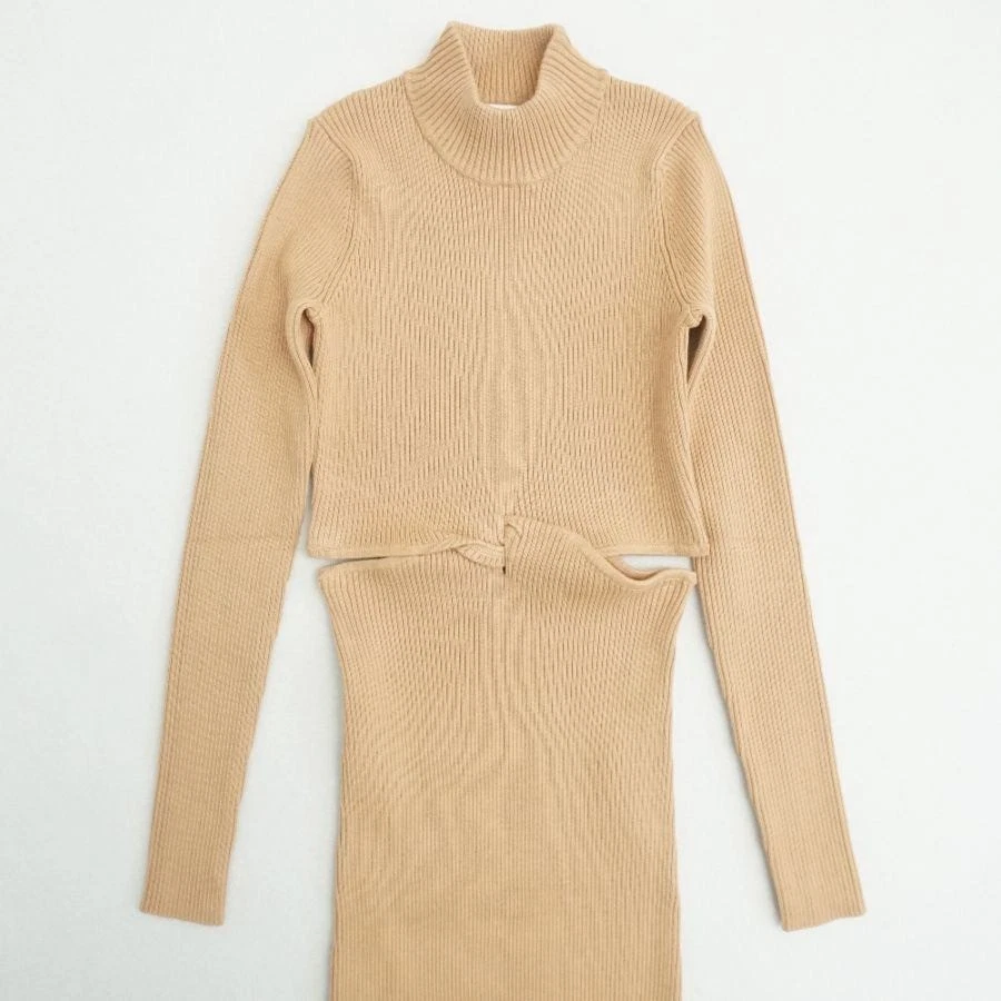 Vestido Maxi Bodycon Manga Longa Torn By Ronny Kobo Opala Malha com nervuras Recorte Pequeno - Imagem 2 de 4