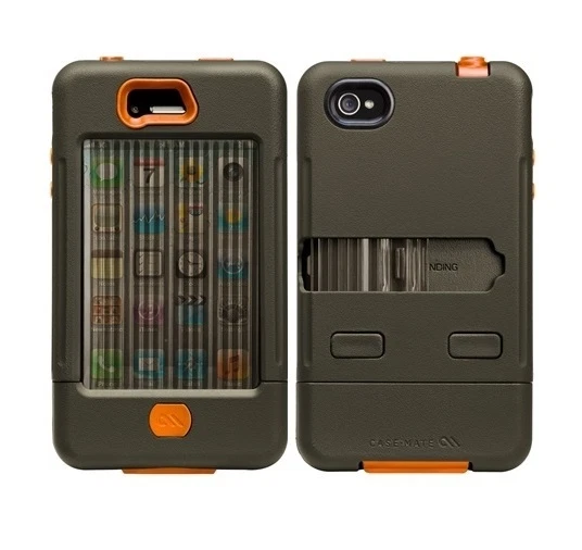 Funda y clip para funda Case-Mate Tank para Apple iPhone 4/4S 4G verde militar naranja Foto 2 de 4