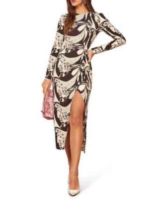 NWT Reformation Celeste Persephone Short Sleeve Midi Dress Black White Size  4 | eBay