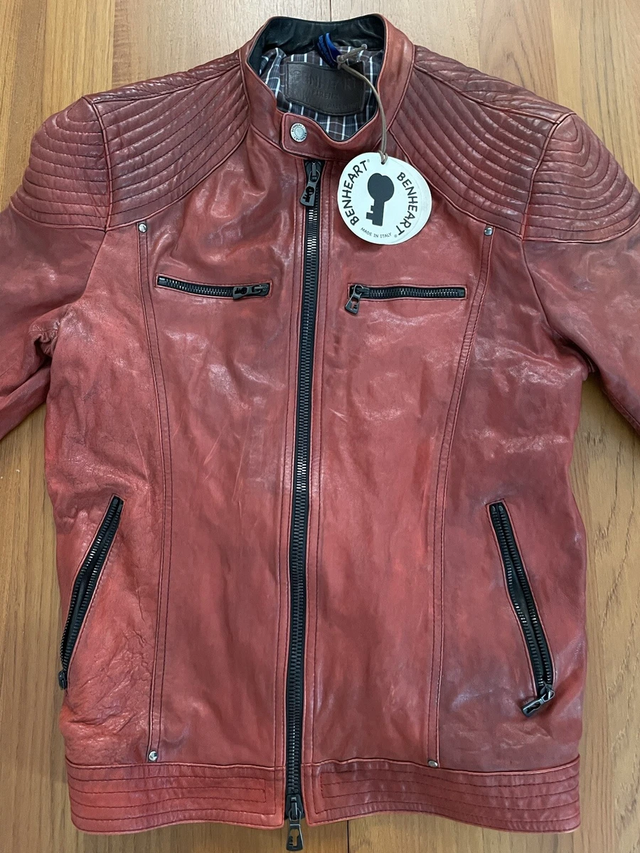 Men's Benheart Brown Leather Jacket Handmade Florence Italy NWT