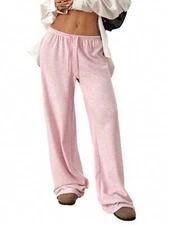 Women's High-Waisted Wide-Leg Lounge Pants With Elastic Waistband