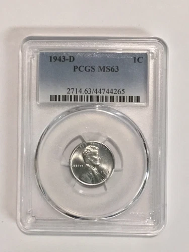 RARE WW2 1943 D 1c Lincoln Steel Wheat Cent PCGS MS 63