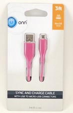 Onn Charger 3 ft Sync and Charge Cable, With USB to MICRO-USB Pink