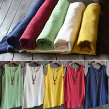 femme Flax T-shirt lin gilet souple ras de cou sans manche en vrac chemisier