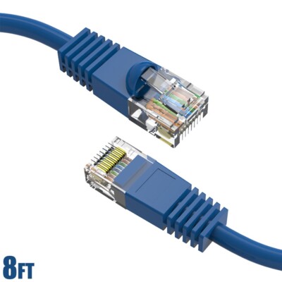 8FT Cat5E RJ45 Network LAN Ethernet UTP Patch Cable Snagless Boot Copper Blue