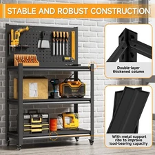 Heavy-Duty Adjustable Workbench w/ Pegboard Rolling Work Bench Kitchen Shelving