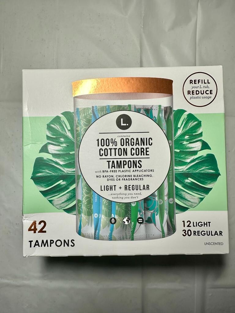 L. 100% Organic Cotton Core Tampons - BPA Free Plastic Applicators