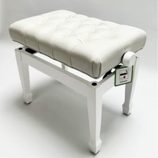 Piano Stool Adjustable, Real Leather Top, Steinhoven "CADENZA", Polished White