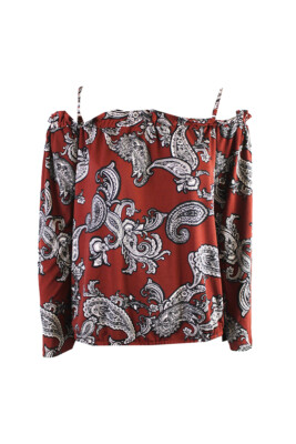 Inc International Concepts Rust Print Ruffled Cold-Shoulder Blouse S