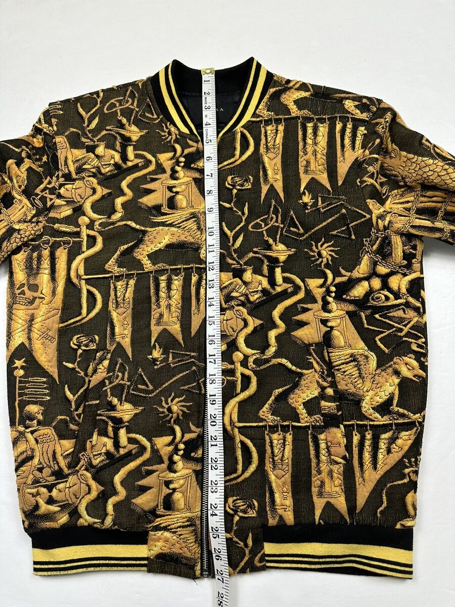 Zara Men's Bomber Jacket Zipper Front Yellow-Black Patterned Zara Men's Bomber Jacket Zipper Front Yellow-Black Patterned