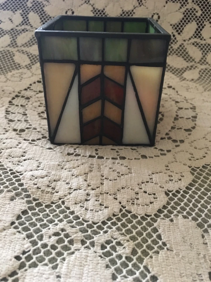 Vitral PARTYLITE Artisan Square Votive Tealight~Organizador~Suporte para Lápis - Imagem 2 de 4