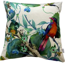 Birds Cushion Cover Osborne & Little Fabric Rainforest Green Red Yellow 16x16 in