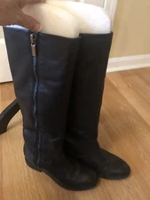 Kenneth Cole New York Black Leather Zip Knee High Riding Boots "Merit Size 6.5M 