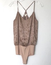 L'Agence Women's Taupe Silk Animal Print Racerback Bodysuit Size XS/T 210
