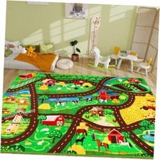 Kids Car Carpet,59"x39.4" Car Rugs for Kids Toy Cars,Non-Slip Farmhouse Road