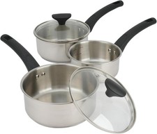3pcs Induction Saucepan Set Sauce Pot Stainless Steel Pans Gas Electric Hobs