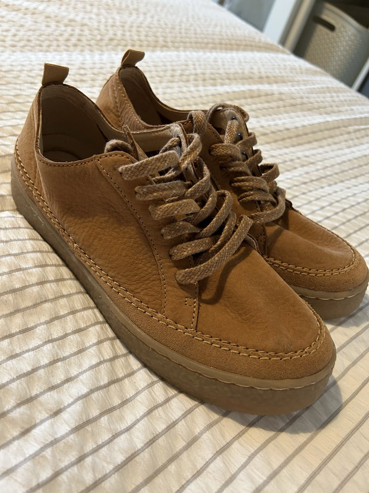 Scarpe basse da donna Clarks nuove con scatola BARLEIGH LACE marrone chiaro nabuk UK 5 5 D NUOVE