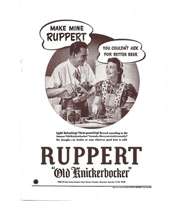 Make Mine Ruppert Old Knickerbocker Vintage Beer Ad Print 1940s Thirst Quenching