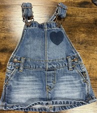 OshKosh B'gosh Baby Girl Denim Heart Overall Dress Skirtall Size 6M