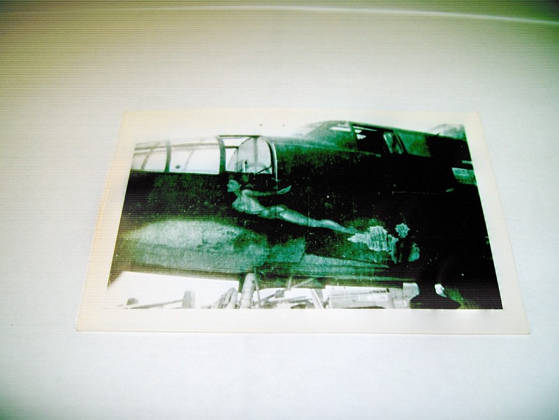 WWII black & white original photos of B-24 of 'PINUP GIRL #8' nose art