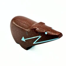 Abby Quam & Clayton Panteah Carved Figural Bushytail Gold Stone Inlaid Turquoise