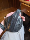 Strong H300-498 Black Leather Thumbsnap Holster Right Hand OWB 3 Loop Pancake