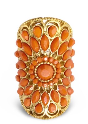 Lia Sophia  Persimmon  Statement Ring Gold Tone w/Orange Beads Size 6