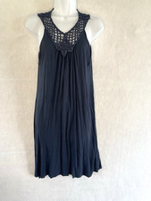 Kische Blue Macrame Neckline Midi Dress Large Flowy Cottagecore Boho Coastal
