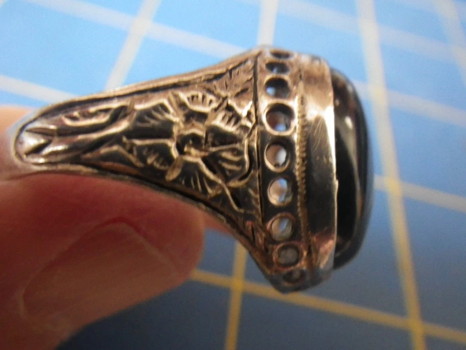 Anillo solitario Cabachon ONYX (NEGRO) - aluminio/plata - tamaño 11,5 - bellamente pulido Foto 2 de 4