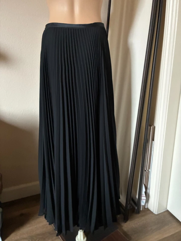 vtg Ralph Lauren plaid label black sheer pleated overlay maxi skirt 4 runs big - Image 2 of 4