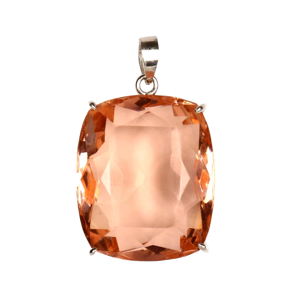 97.40 Ct. Large Peach Topaz Cushion Cut 925 Sterling Silver Pendant Gift 4 Women - Image 2 of 4