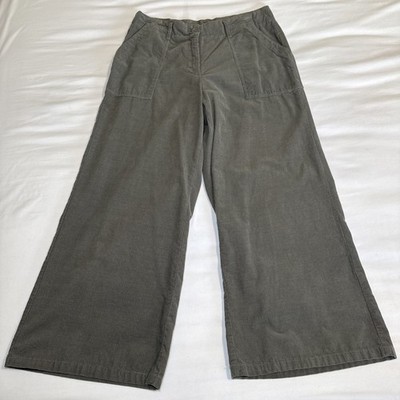 Max Studio Sz 12 Olive Green Lightweight Corduroy Wide Leg Crop Pants Cotton EUC