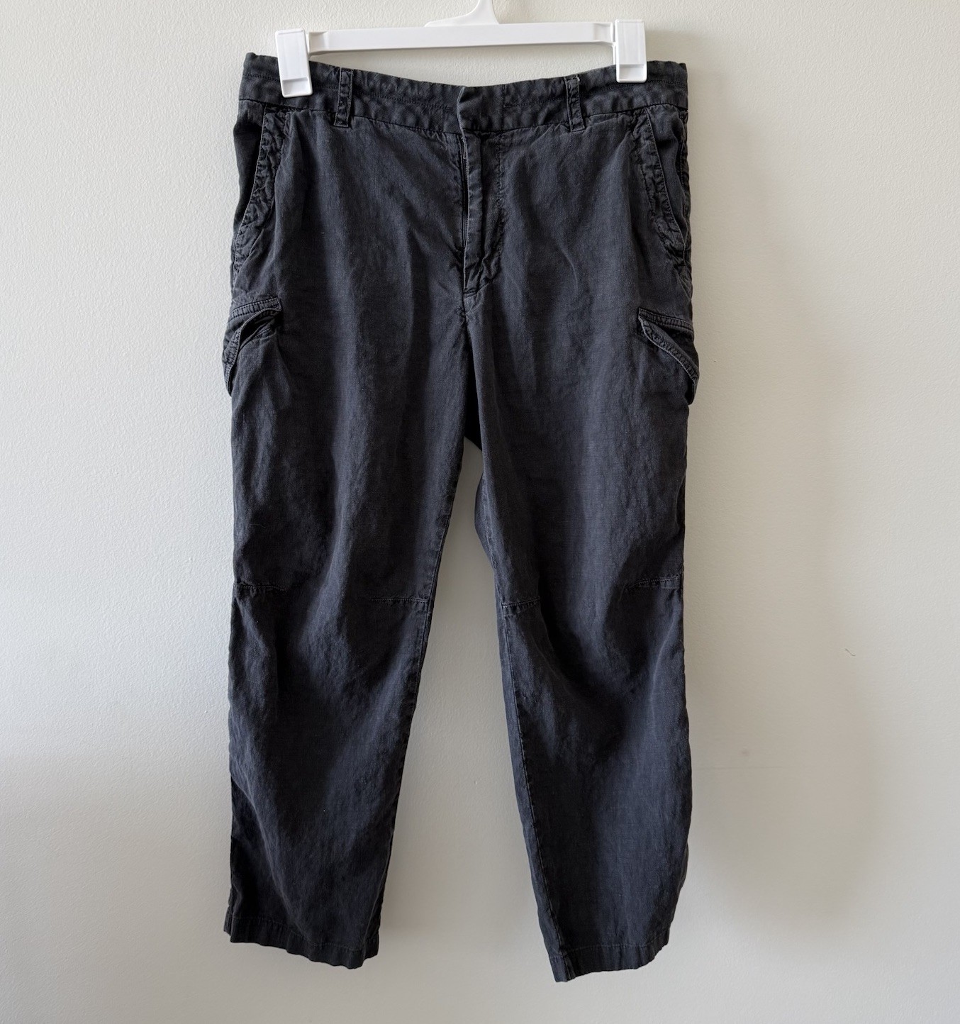 James Perse Men's Cropped Surplus Linen Blend Utility Cargo Pants 32 Black Faded
