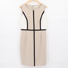 Calvin Klein Women's Beige Colorblock Sheath Dress Sz 12 Business Corpcore