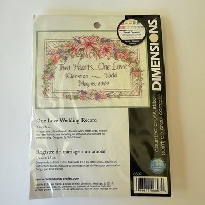 Dimensions #6897 One Love Wedding Record Marriage Cross Stitch Kit VTG 2001 NEW