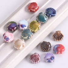 20pcs Scallop Shape 12mm Fancy Glazed Handmade Ceramic Porcelain Loose Beads