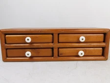 Charming Country Colonial 4 Drawer Wooden Spice Box Wall Hanging Ceramic Knobs